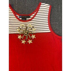 Vtg I.B Diffusion Red Top Sleeveless Tank Large Gold Sequin Embellishment Cotton